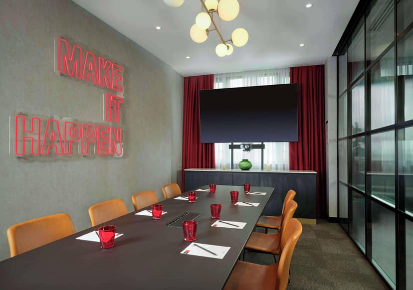 Modern Belgrade meeting room, neon sign, corporate event