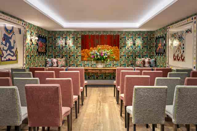 Boutique event space, patterned walls, VIP reception, corporate event