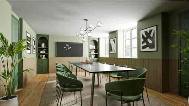 Chic London meeting room, chandelier, executive board meeting, workshop venue