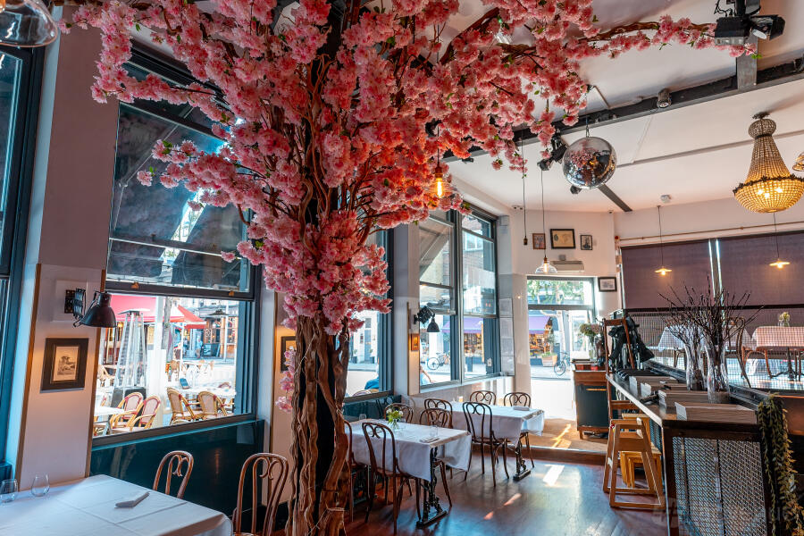 The Goat in Boots: Whimsical cherry blossom lounge for events.