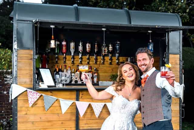 Rustic mobile bar, outdoor wedding, event cocktail hire