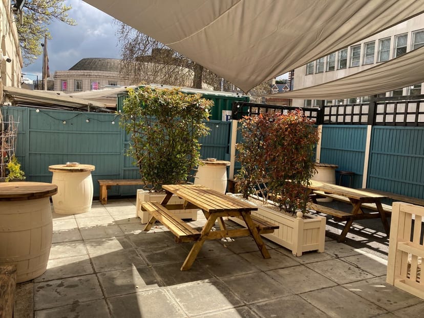 Outdoor bar hire, picnic tables, casual event, networking