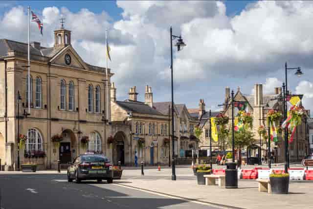 Melksham Assembly Hall town square, historic venue, outdoor market, festival