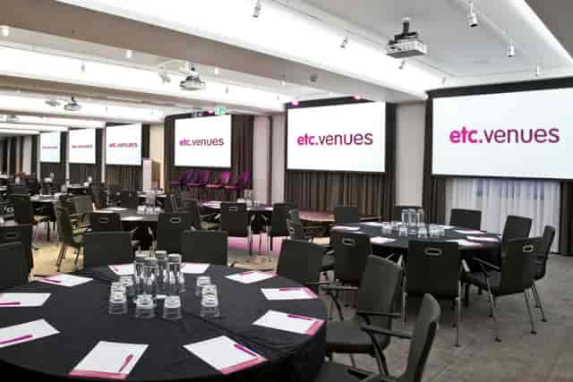 County Hall meeting room, round tables, event setup