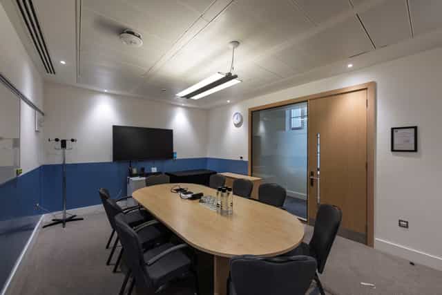 Modern boardroom, 8-10 seating, executive meeting, training event