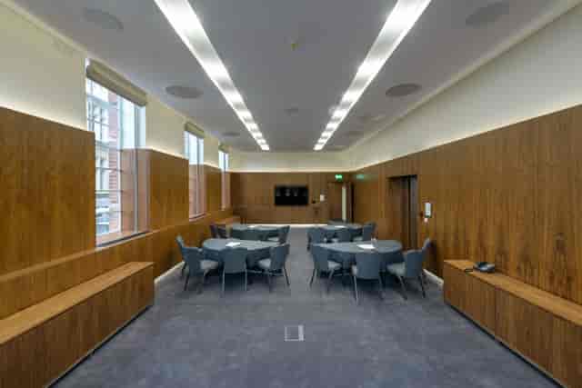 Marconi Room event, circular tables, modern venue, London meeting