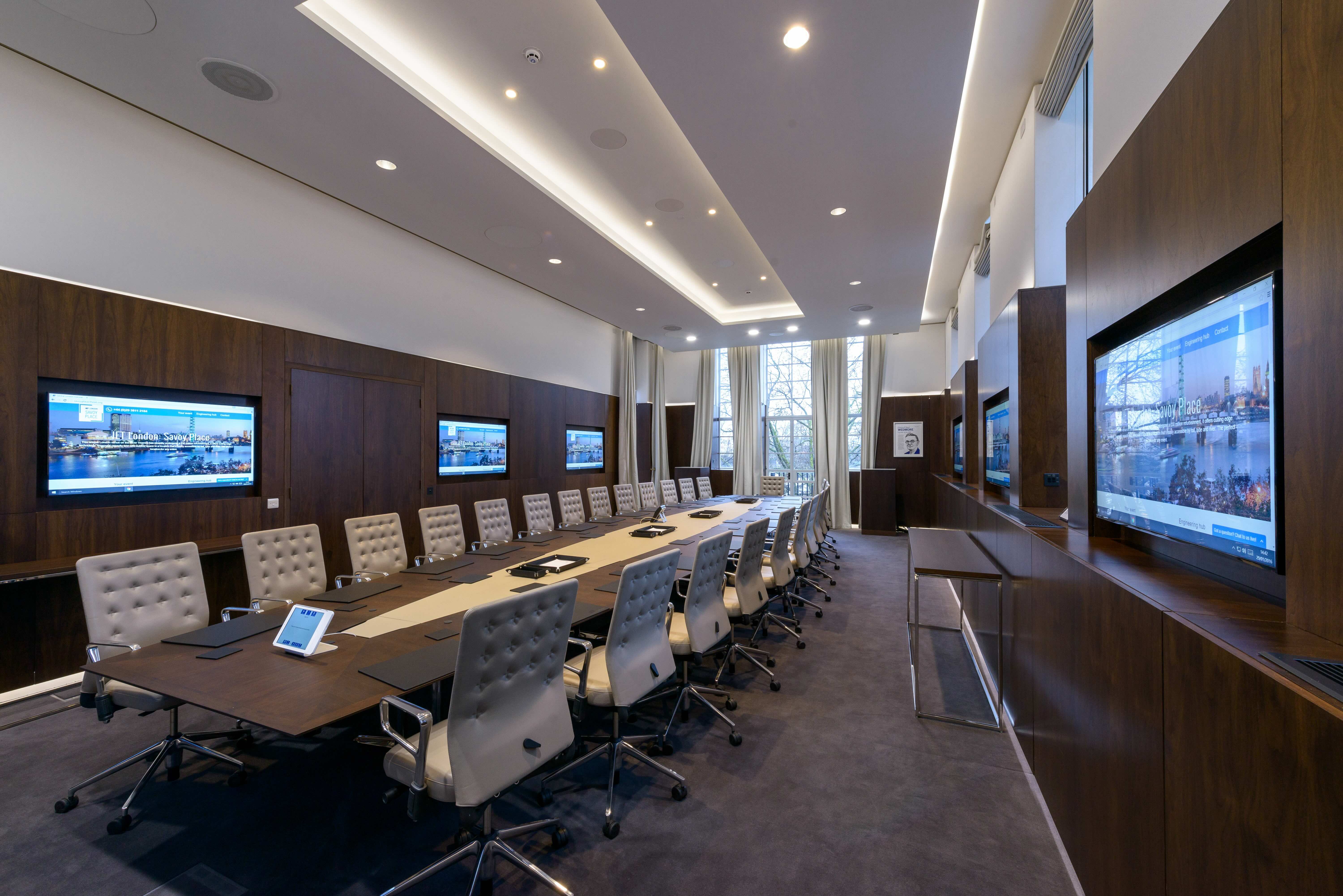 Modern London boardroom event.