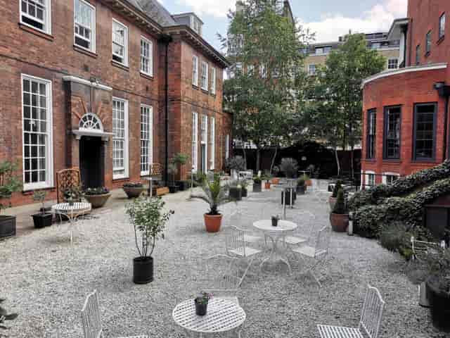Historic Mary Ward House courtyard for networking receptions and outdoor corporate events.