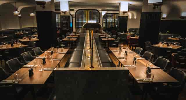 Hawksmoor Knightsbridge restaurant with banquet seating for corporate dinners and private events.