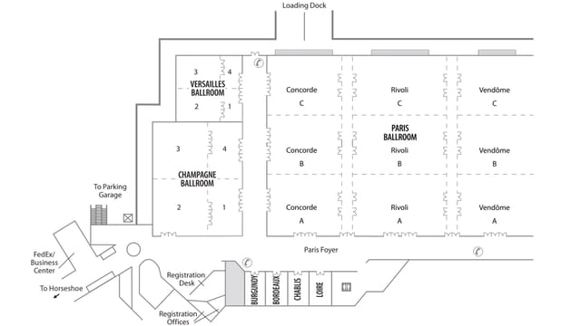 Concorde conference space floor plan at Paris Las Vegas Hotel for corporate meetings and events.