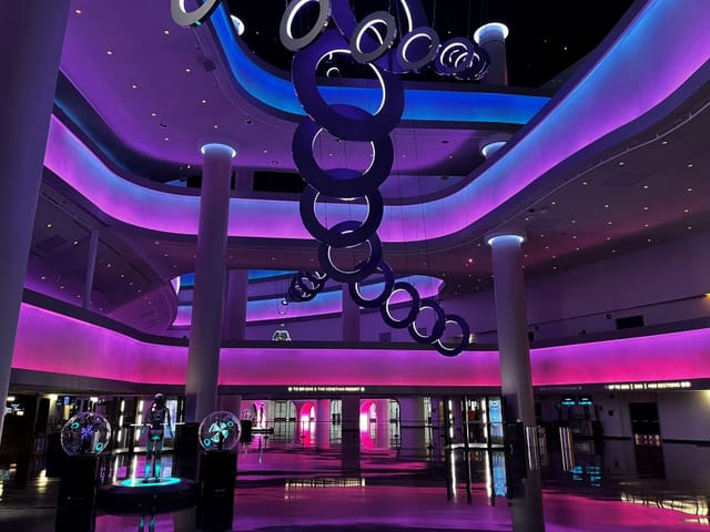 Main Hall venue with dynamic LED lighting for futuristic brand activations and evening receptions.