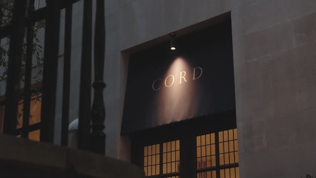 Cord Café entrance: luxury venue for VIP dinner and corporate networking events.