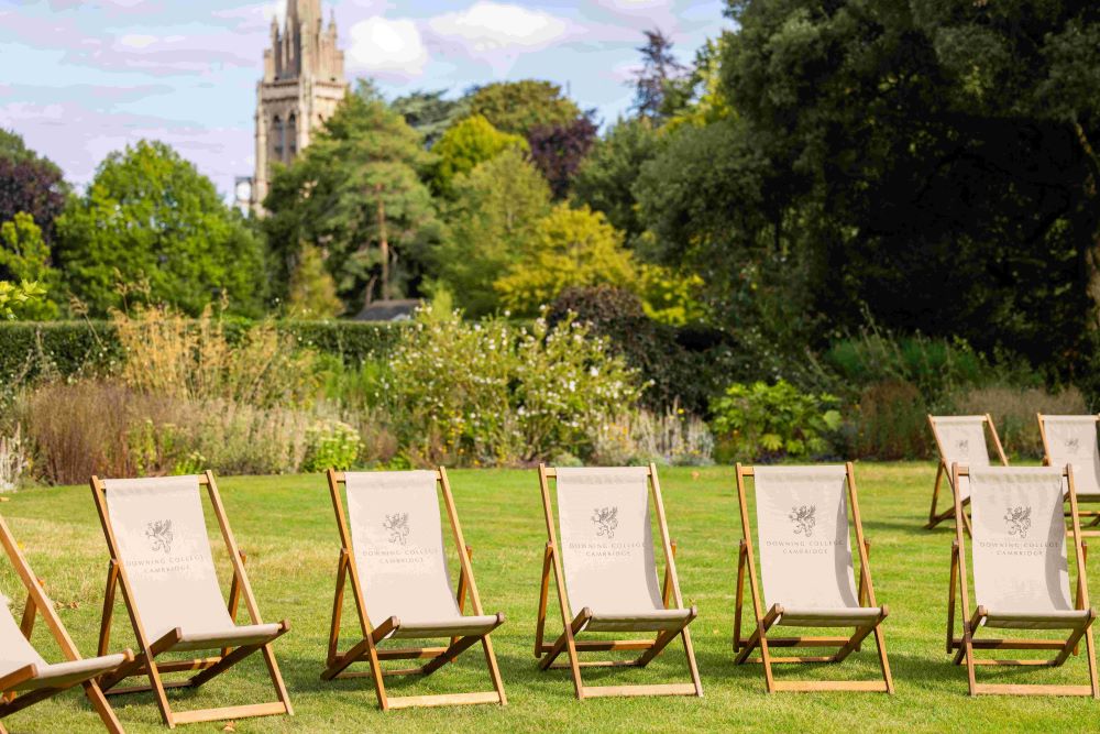 Fellows' Garden outdoor event space with deckchairs for festival-style networking and screenings.