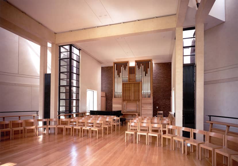 Thomas Gray Room at Pembroke College: minimalist venue for academic lectures and recitals.