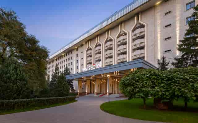 Swissôtel Almaty event venue with grand architecture for corporate conferences and incentives.