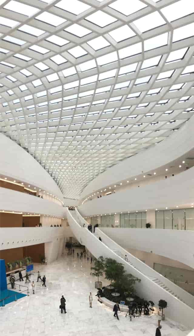 ALATAU Hall Astana: Geometric skylight atrium for modern trade show and brand activation events.