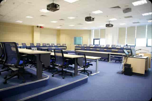 Blue Hall boardroom at Nazarbayev University: tiered training room for corporate events and seminars.