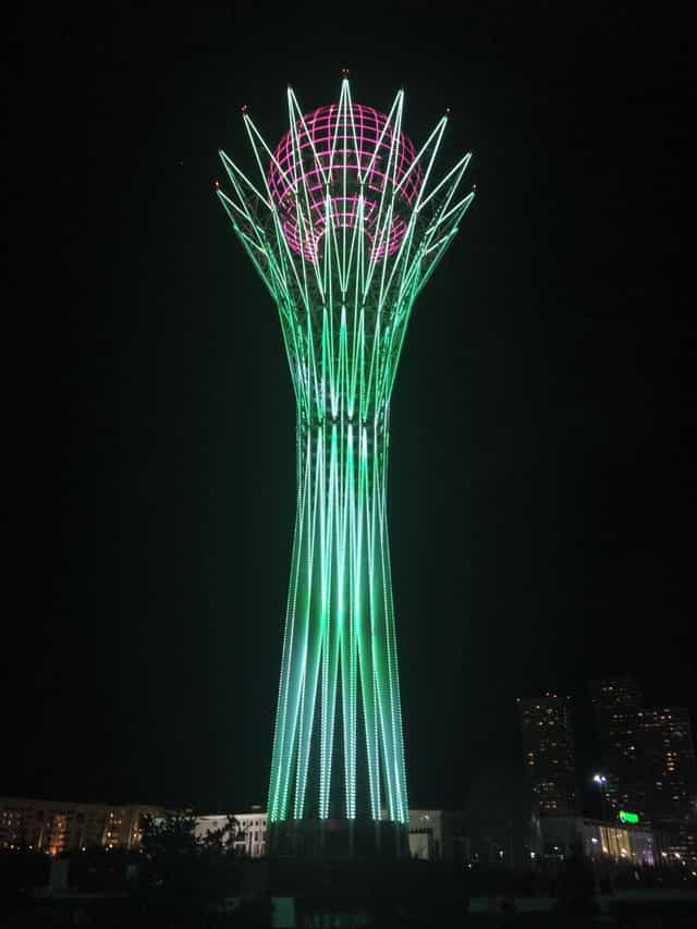 Baiterek Tower event hall featuring an illuminated centerpiece for modern venue branding.