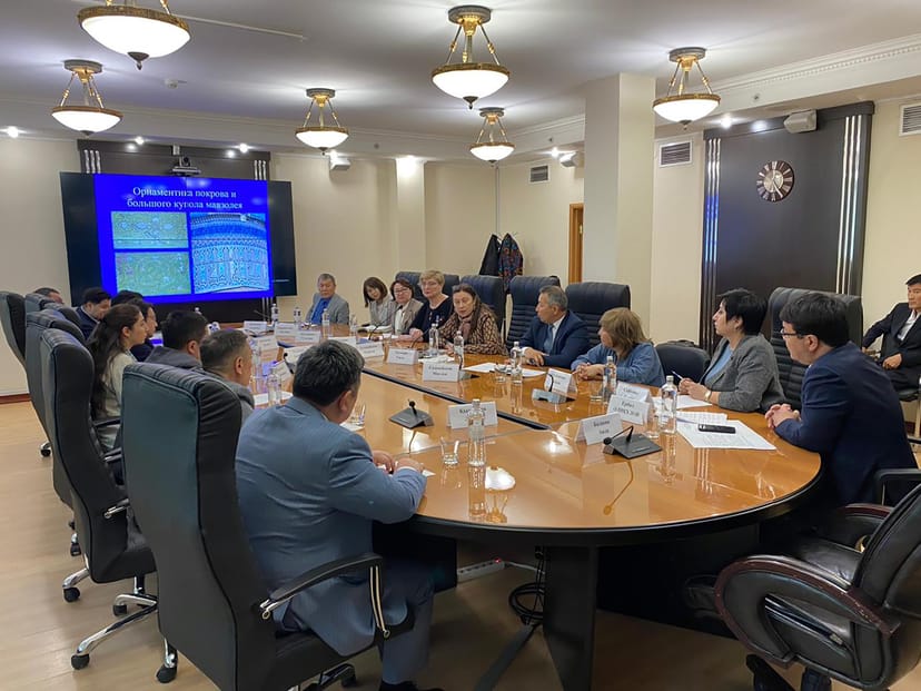Boardroom at National Museum of Kazakhstan with oval setup for corporate meetings and events.