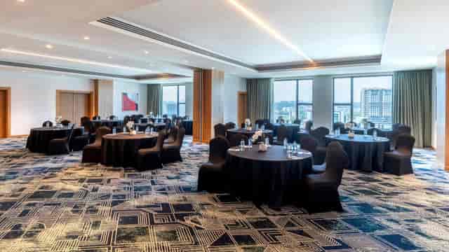 Hyatt Regency Nairobi banquet hall with black linens, ideal for gala and conference events.