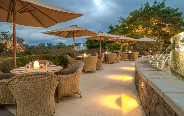 Hemingways Nairobi bar: outdoor reception space with ambient lighting for corporate evening events.