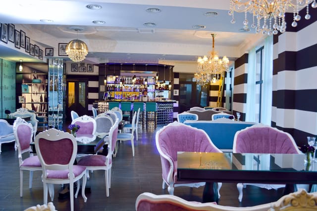 Tiffany Bar at Riverside Hotel Tbilisi, eclectic lounge for VIP networking and brand activations.