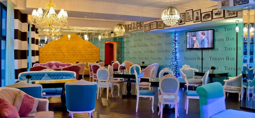 Eclectic Tiffany Bar event venue in Tbilisi featuring boutique lounge and banquet seating.