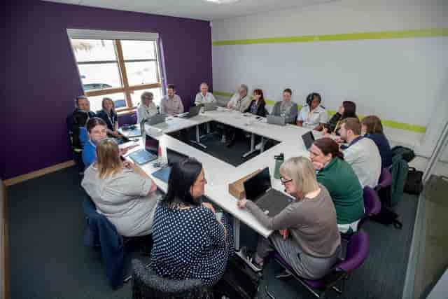LOROS Centre Clinical Skills Suite: U-shape workshop seating for 18 participants.