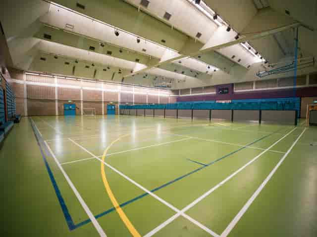 Kensington Leisure Centre sports hall: versatile venue for exhibitions and large-scale banquets.