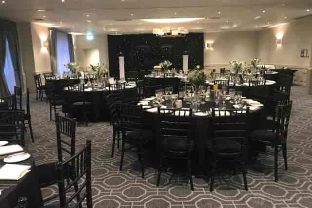 Stephenson Suite gala setup with starry backdrop for corporate events and formal dinners.