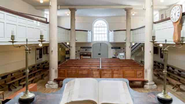 18th-century chapel interior at John Wesley's New Room, historic wedding and event venue.