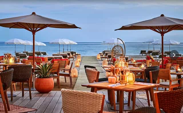 Upscale outdoor terrace for incentive dinners and cocktail receptions at Hotel Barrière.