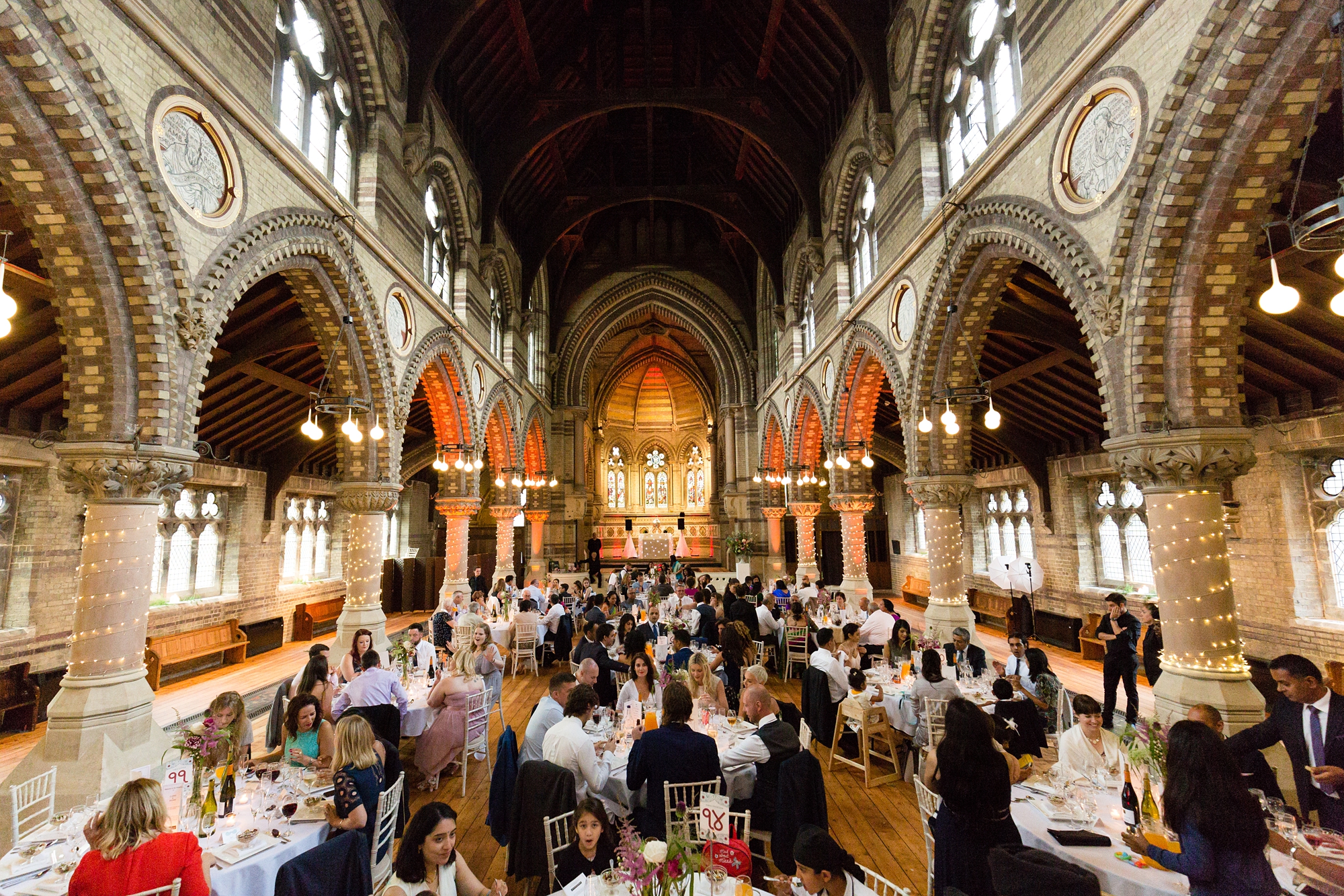 Main Hall St Stephen's Hampstead with vaulted ceilings for luxury wedding and gala venue hire.
