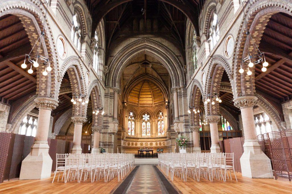 Historic St Stephen's Hall Main Hall with vaulted architecture for formal wedding ceremony.