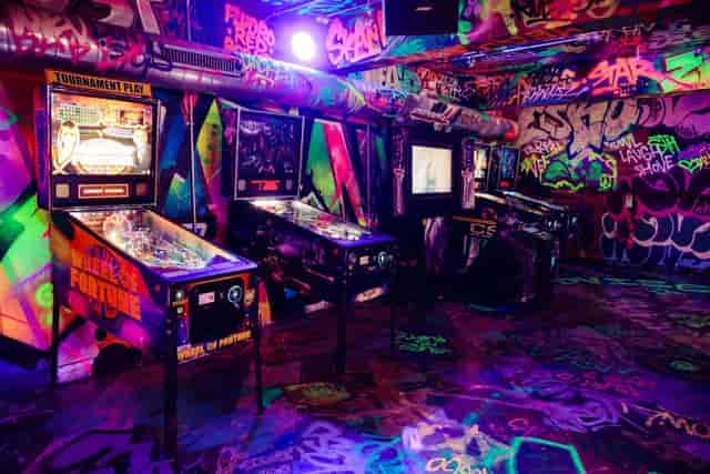 Green Area breakout space at Lane7 Camden with arcade games for corporate reception events.