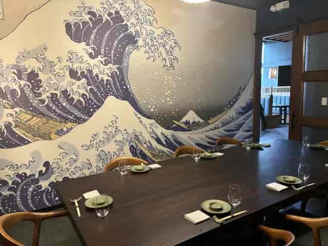 Matsuba private dining room with Great Wave mural for professional events and client dinners.