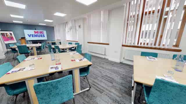 Kingham Suite classroom setup at Broadway House for corporate training and workshops.