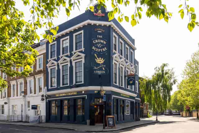 The Crown & Sceptre pub, corner-lot venue for team socials and networking events.