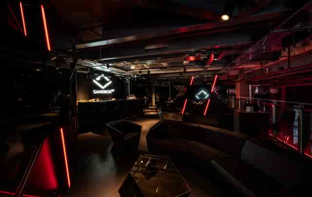 Sandbox VR London mezzanine lounge for corporate receptions and tech-forward experiential events.