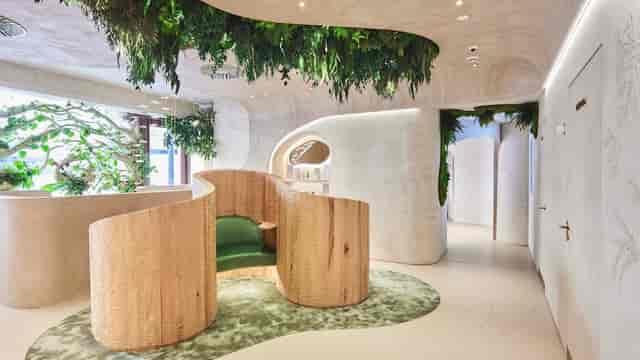 Biophilic Cocoon breakout space for corporate retreats and stress-reducing design.