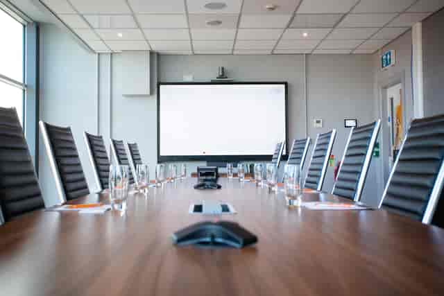 Boardroom at Motorpoint Arena Nottingham with digital display for professional corporate meetings.