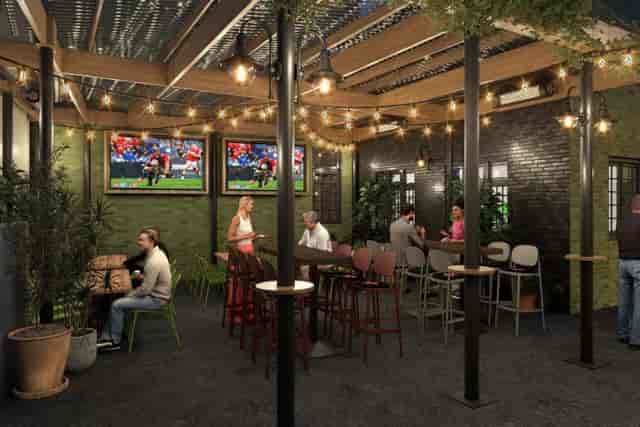 Ludo Bar Cardiff covered outdoor venue for networking events and sports viewing parties.