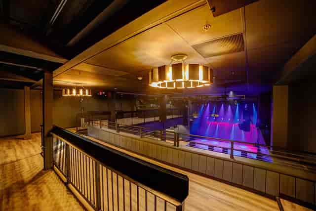 Live Lounge stage with mezzanine, perfect for corporate events and live entertainment in Exeter.
