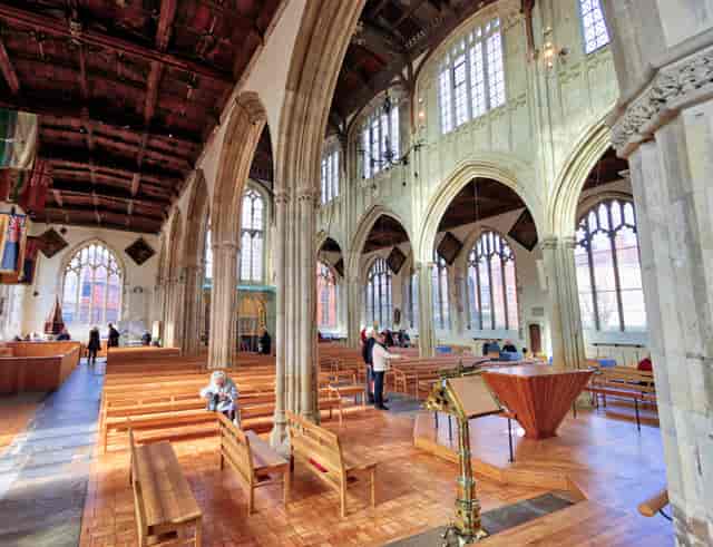 St Swithun’s Church Main Hall: historic wedding venue with wooden pews for intimate ceremonies.