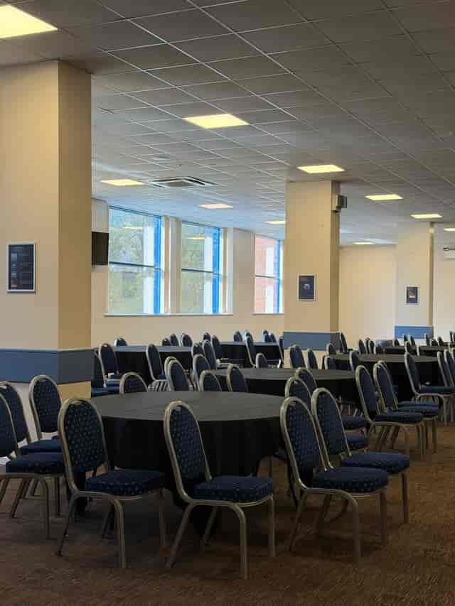 New Charlton Hall: Bright, banquet-style event space for corporate training and conferences.