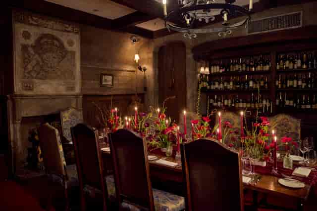 Private dining at The Crypt, Fortnum & Mason: elegant candlelit venue for executive dinners.