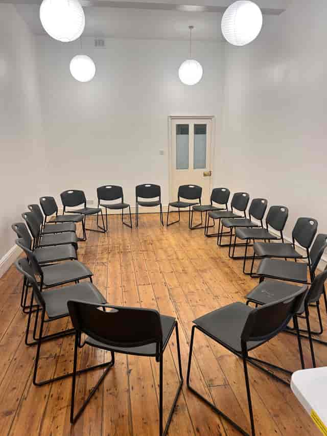 Circle seating in Old School Rooms Clapton Park for collaborative workshops and group therapy.