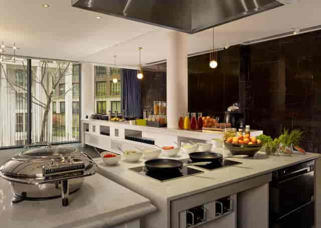 Upscale breakfast station for VIP conferences and executive breakout meetings in London.