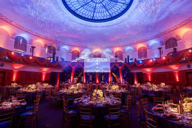 Cathedral View rotunda gala venue with architectural uplighting for luxury corporate events.
