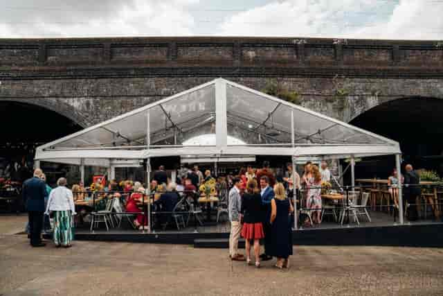 Outdoor beer garden marquee at Rao's Bar & Restaurant for corporate events and wedding venues.